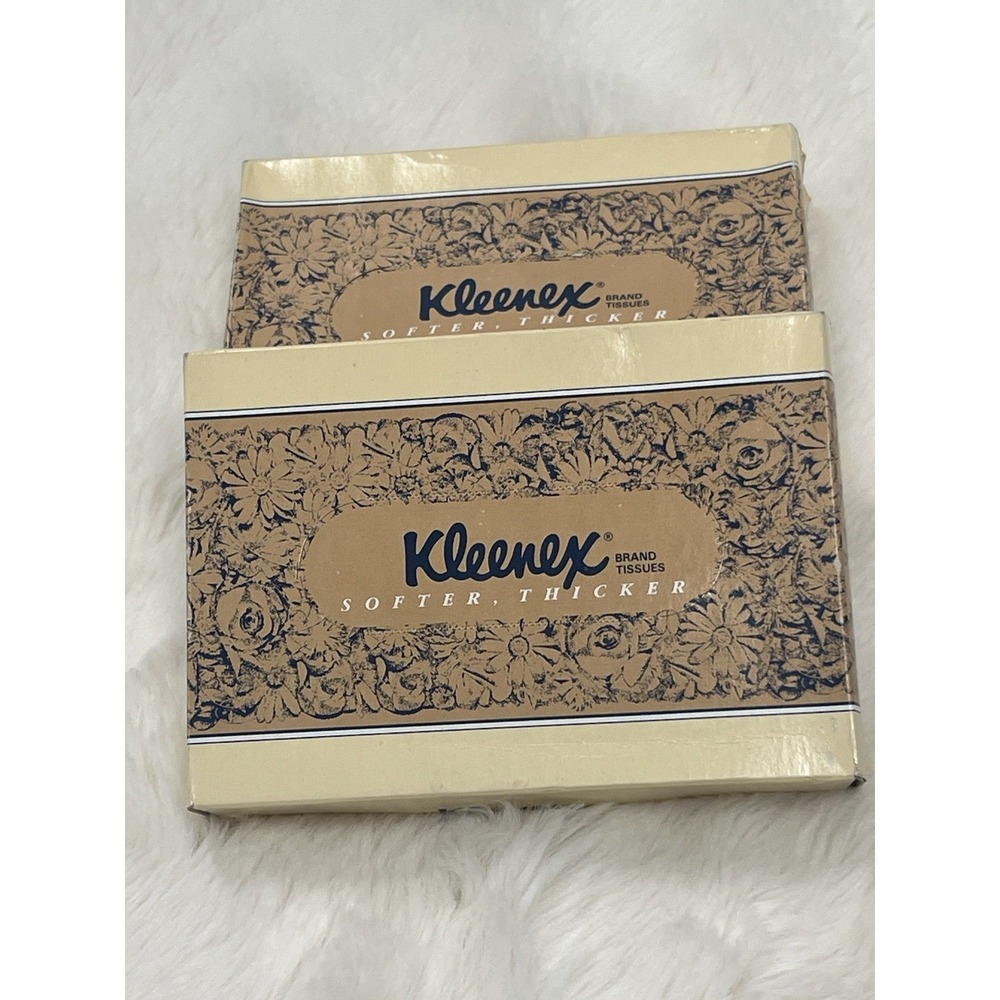 Lot of 2 Vintage Kleenex Tissue Box Travel Car Floral Brown Prop Jr 70s 80's